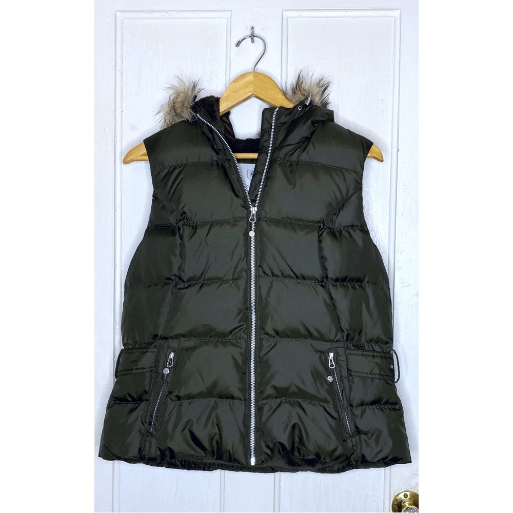 Eddie Bauer : size : L : goose down faux fur trim fall winter puffer vest coat
